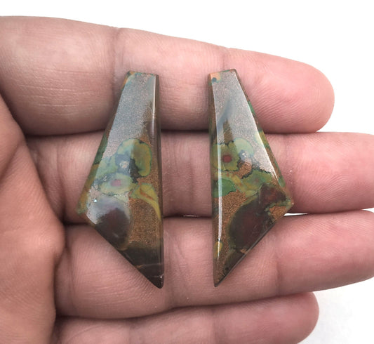 2 Pieces Natural Fruit Jasper Cabochons,Designer Fancy Shape Cabs,Size 16x40 MM,Fruit Jasper Loose Gemstone,Making Jewelry Wholesale price