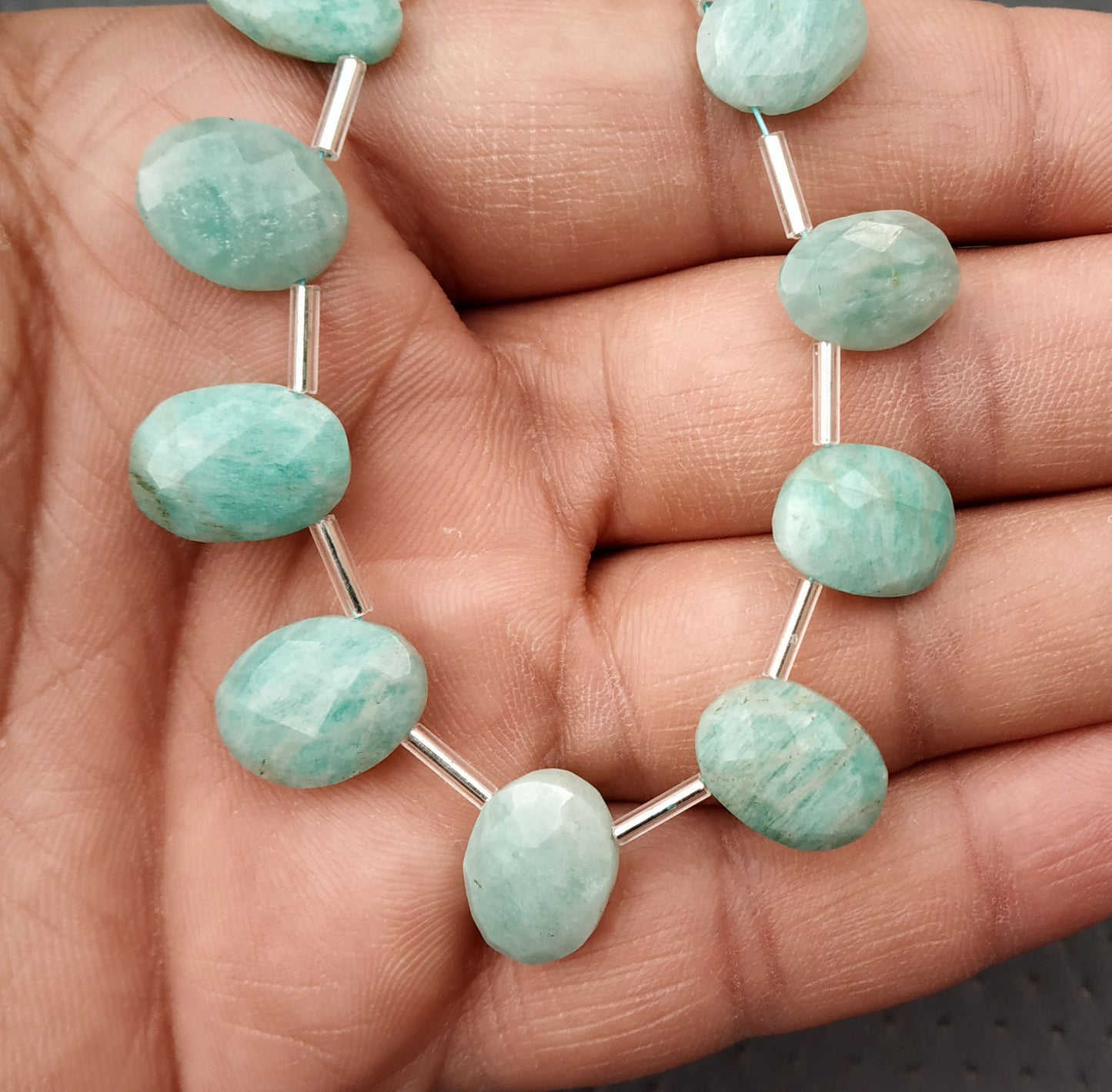 Discounted Offer Natural Amazonite Gemstone Briolette Beads Faceted oval Shape Size 7x9-11x14 MM 16 Pieces Making Jewelry Wholesale Price