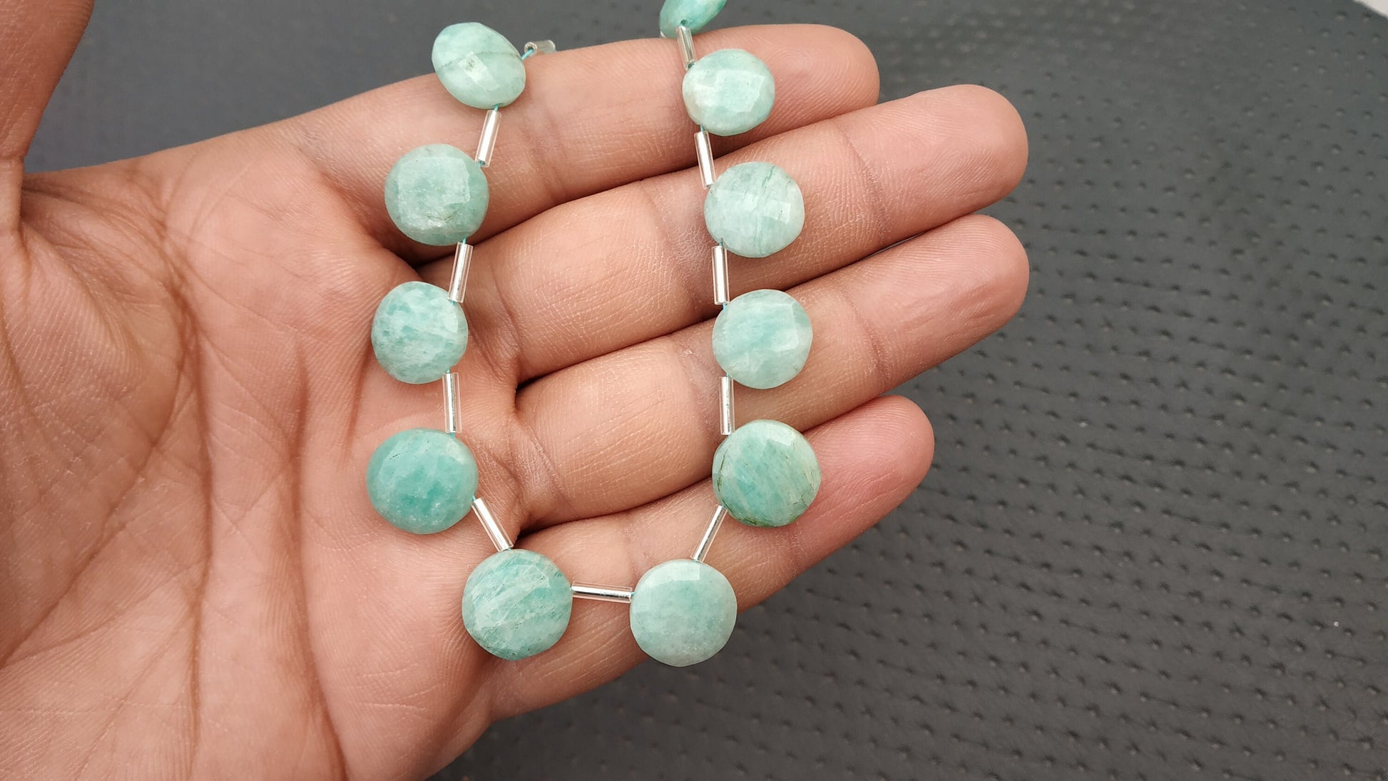 Trending Offer Natural Amazonite Gemstone Briolette Beads Faceted Coin Shape Size 9-13 MM 16 Pieces Green Stone Making Jewelry Wholesale