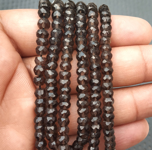 Very Nice Collection Natural Smoky Quartz Gemstone Faceted Rondelle Beads Size 5-5.5 MM Approx Smoky Quartz Beads Making Jewelry Wholesale