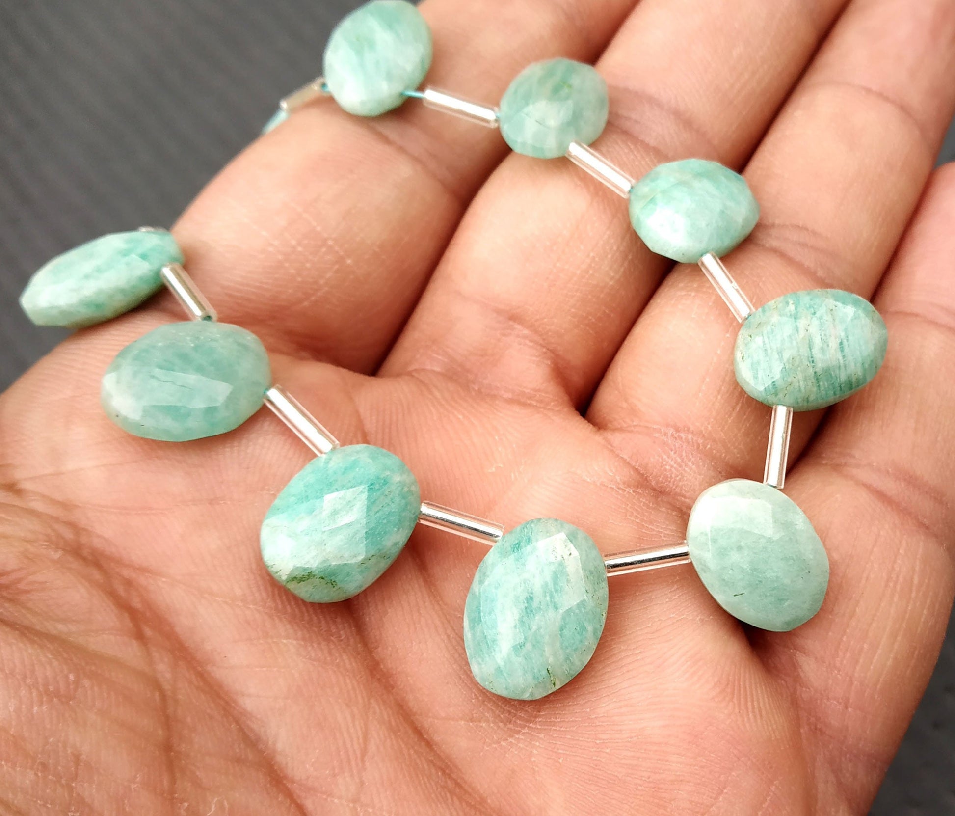 Discounted Offer Natural Amazonite Gemstone Briolette Beads Faceted oval Shape Size 7x9-11x14 MM 16 Pieces Making Jewelry Wholesale Price