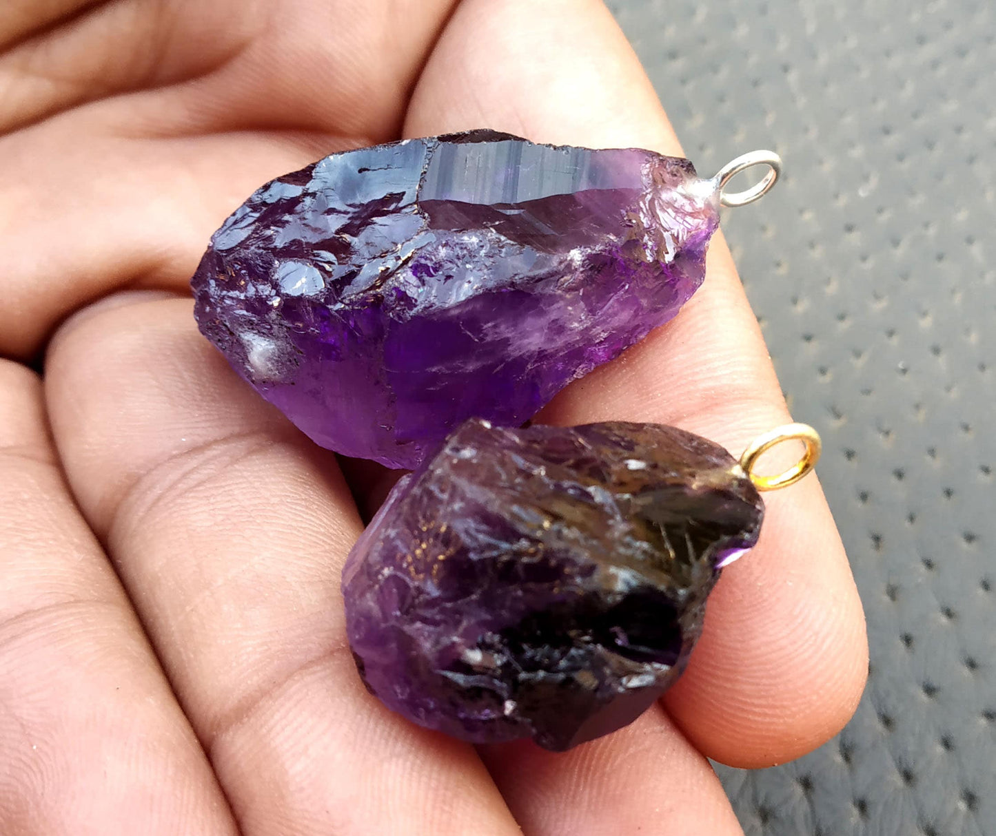 2 Pieces Natural Purple Amethyst Rough Pendant Silver Pendant 24x38 MM Gold Pendant 20x26 MM Unique Birthday Gift February Birthstone Sale