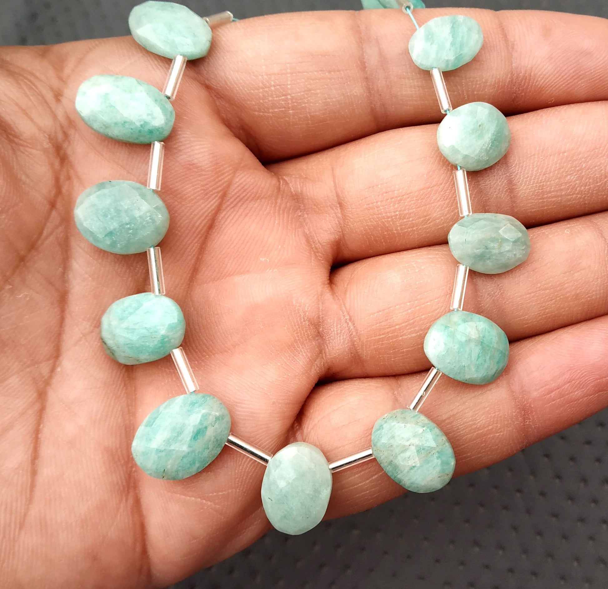 Discounted Offer Natural Amazonite Gemstone Briolette Beads Faceted oval Shape Size 7x9-11x14 MM 16 Pieces Making Jewelry Wholesale Price