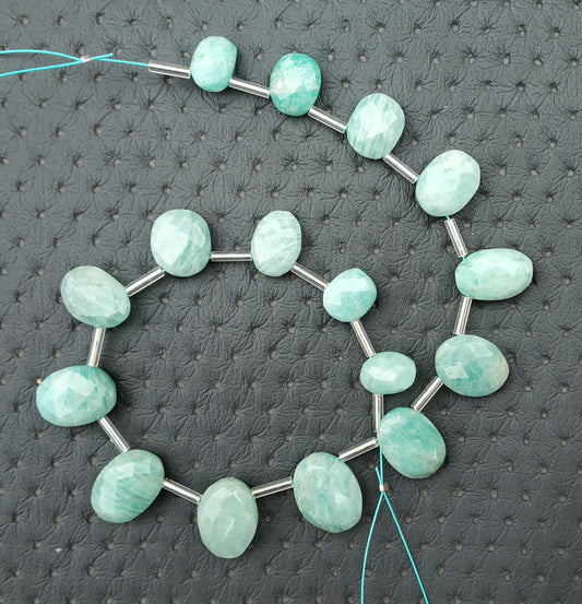 Discounted Offer Natural Amazonite Gemstone Briolette Beads Faceted oval Shape Size 7x9-11x14 MM 16 Pieces Making Jewelry Wholesale Price