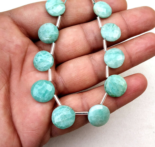 Trending Offer Natural Amazonite Gemstone Briolette Beads Faceted Coin Shape Size 9-13 MM 16 Pieces Green Stone Making Jewelry Wholesale