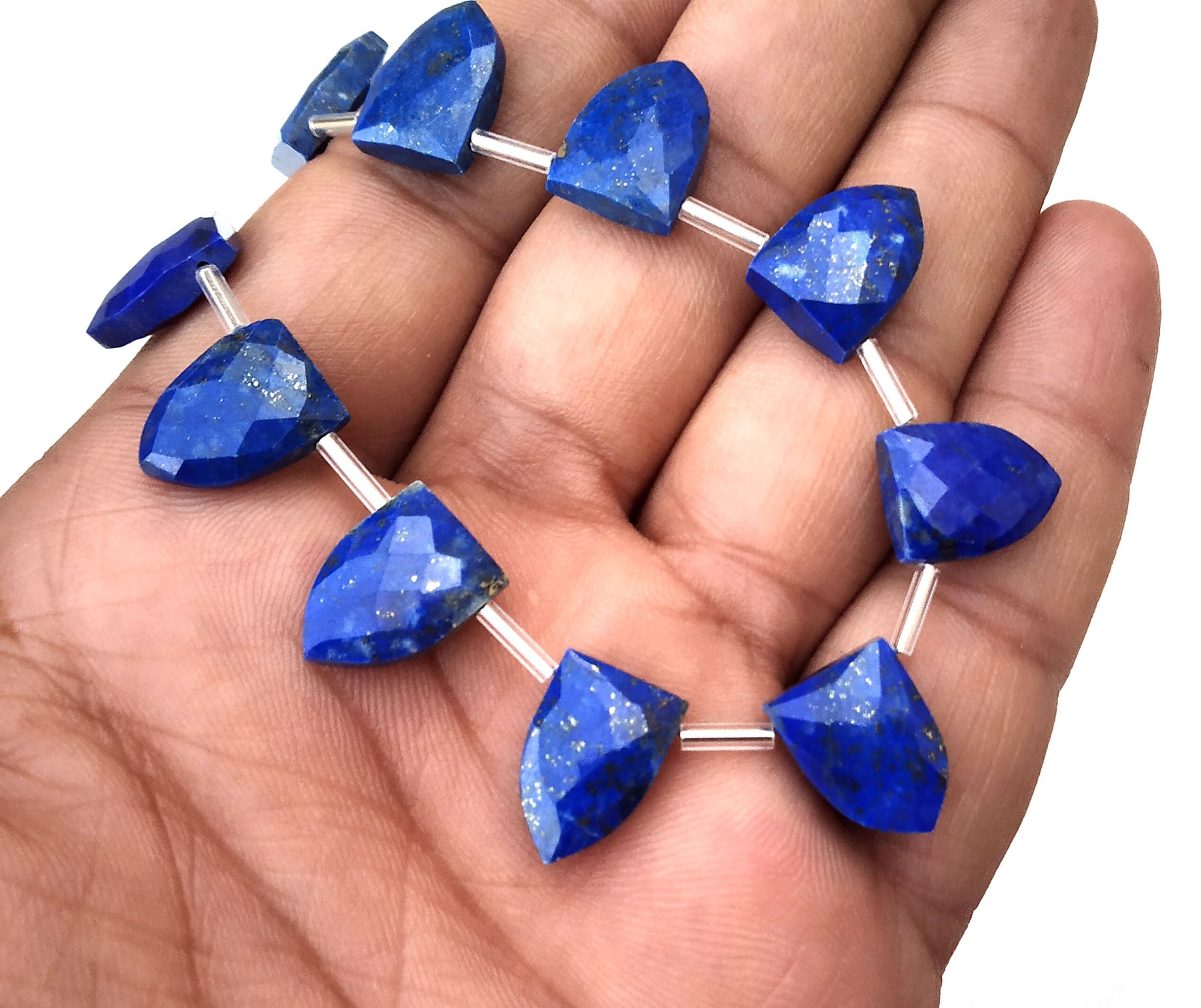 19 Pieces Brilliant value Natural Genuine Lapis Lazuli Gemstone Faceted Half Marquise Shape Size 9x13-10x14 MM Royal Blue Briolette Beads