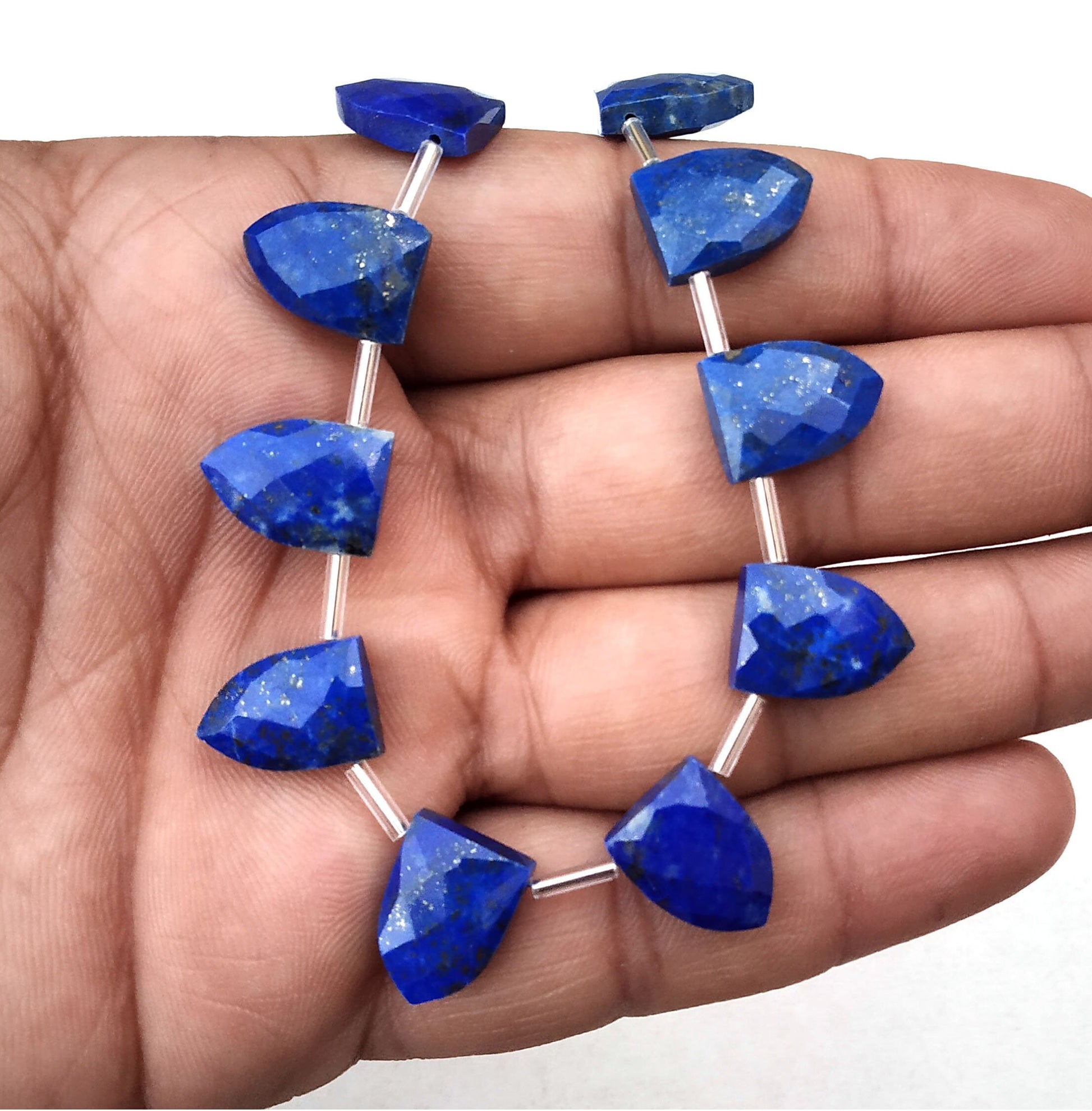 19 Pieces Brilliant value Natural Genuine Lapis Lazuli Gemstone Faceted Half Marquise Shape Size 9x13-10x14 MM Royal Blue Briolette Beads