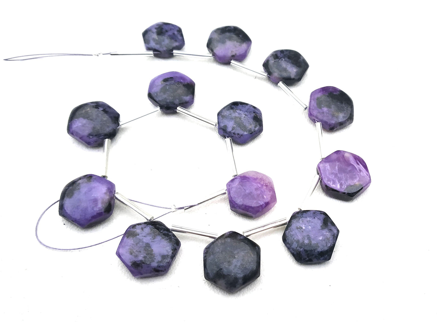 Gorgeous Gemstone 1 Strand Natural Charoite Stone,13 Pieces Hexagon Shape Smooth Briolette Beads Size 13-14 MM Making Jewelry Wholesale Rate