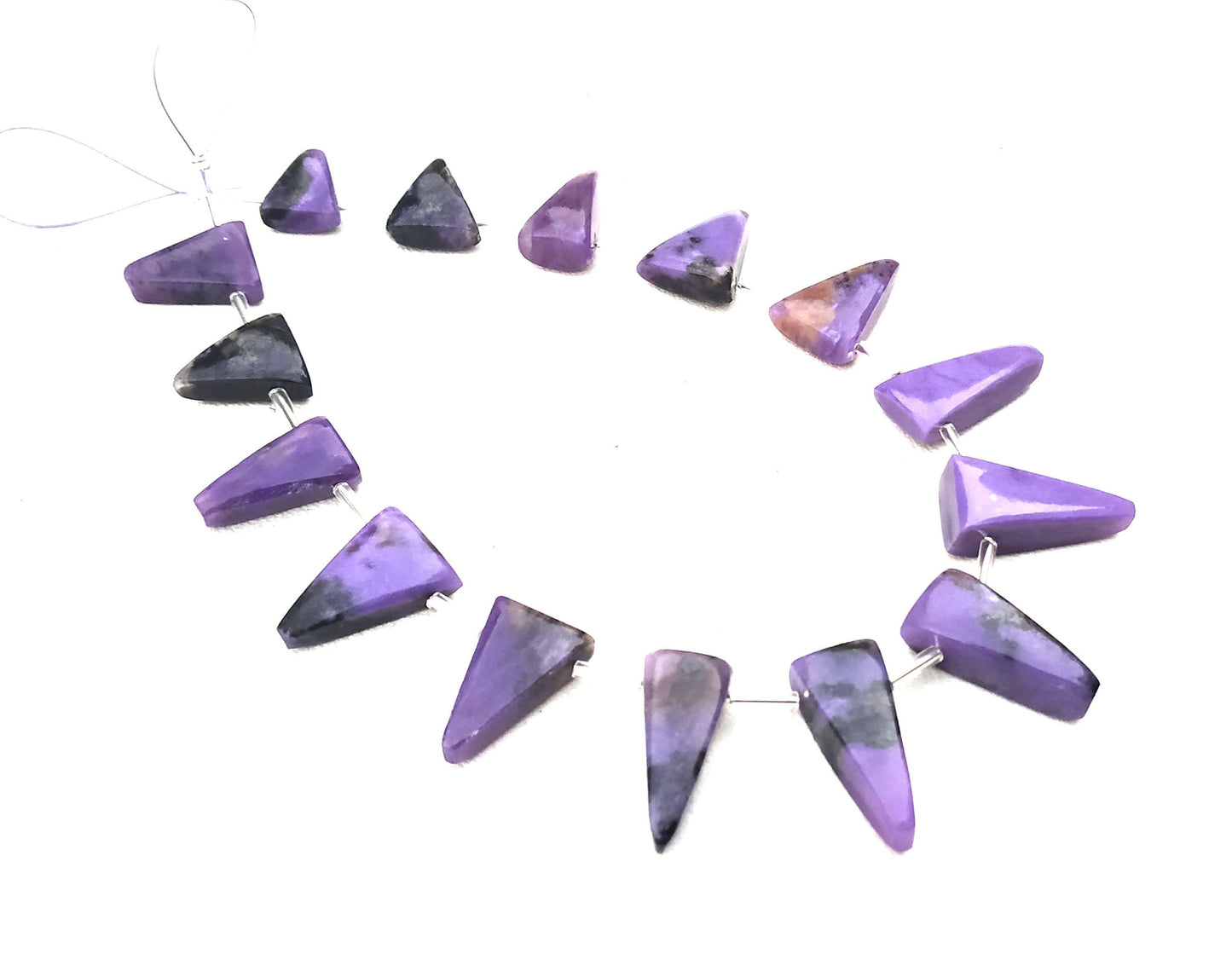 Smooth Triangle Shape Super Fine Quality 15 Pieces Natural Charoite Gemstone,Briolette Beads,Size 9x12-10x21 MM Making Jewelry Wholesale