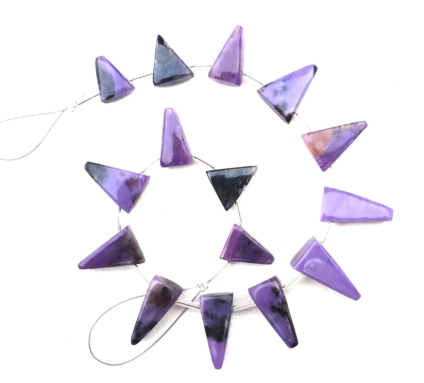 Smooth Triangle Shape Super Fine Quality 15 Pieces Natural Charoite Gemstone,Briolette Beads,Size 9x12-10x21 MM Making Jewelry Wholesale