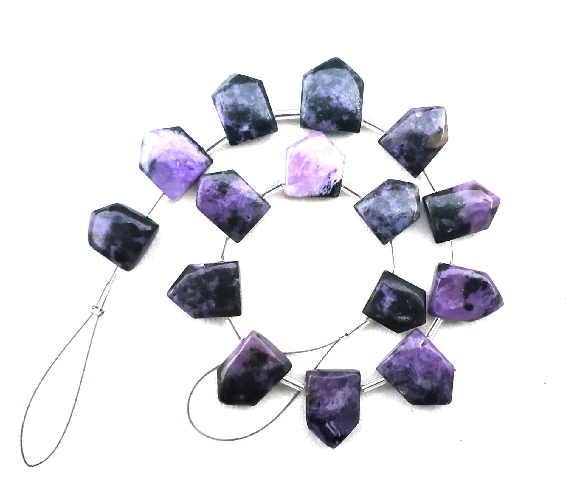 Amazing Quality 1 Strand Natural Charoite Gemstone,15 Piece Pentagon Shape Smooth Briolette Bead Size 9x11-10x14 MM Making Jewelry Wholesale