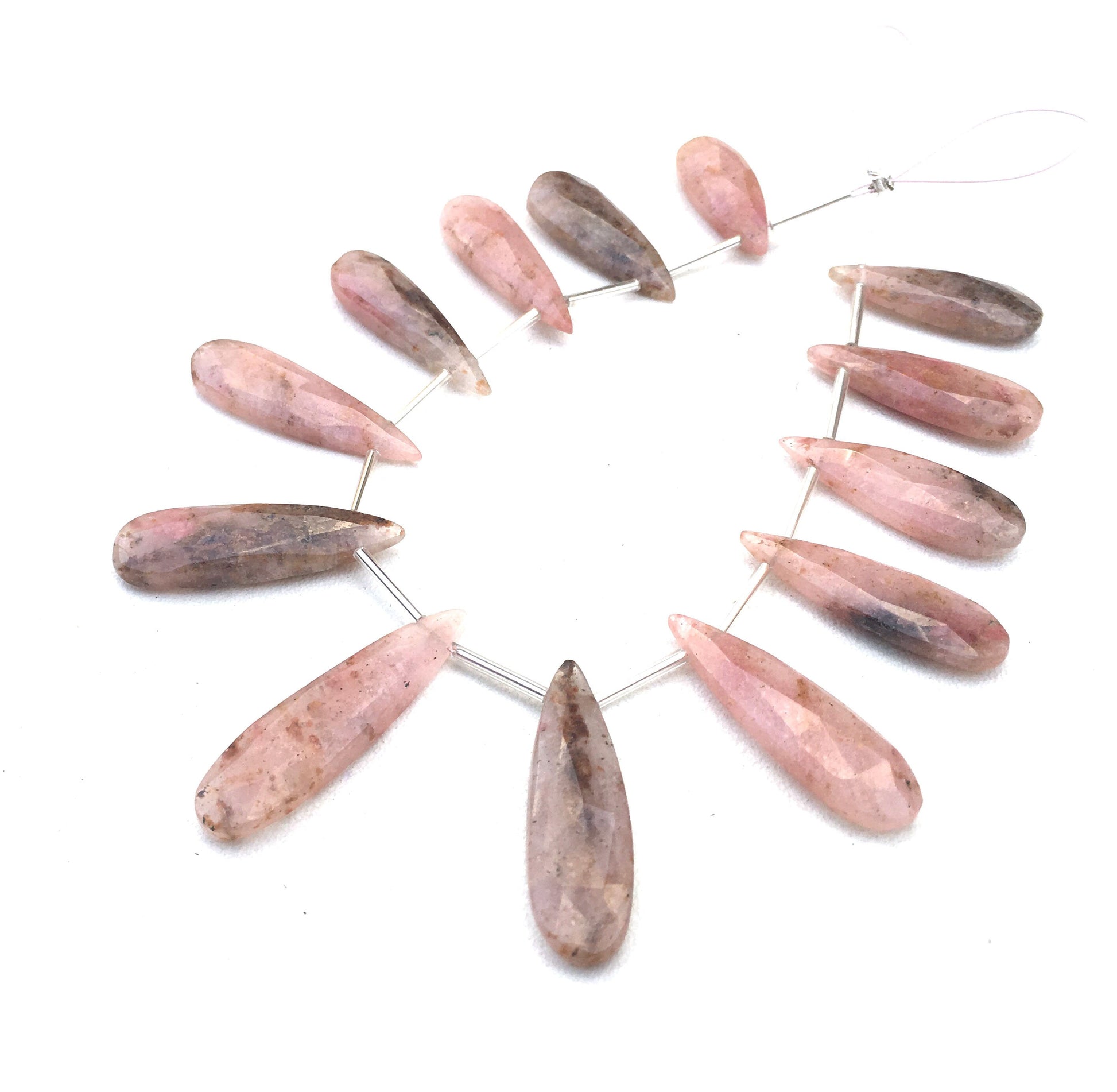 AAA+ Quality Natural Rhodonite Gemstone, 13 Pieces Faceted Pear Shape Briolette Beads Size 10x27-10x39 MM Making jewelry Wholesale Price