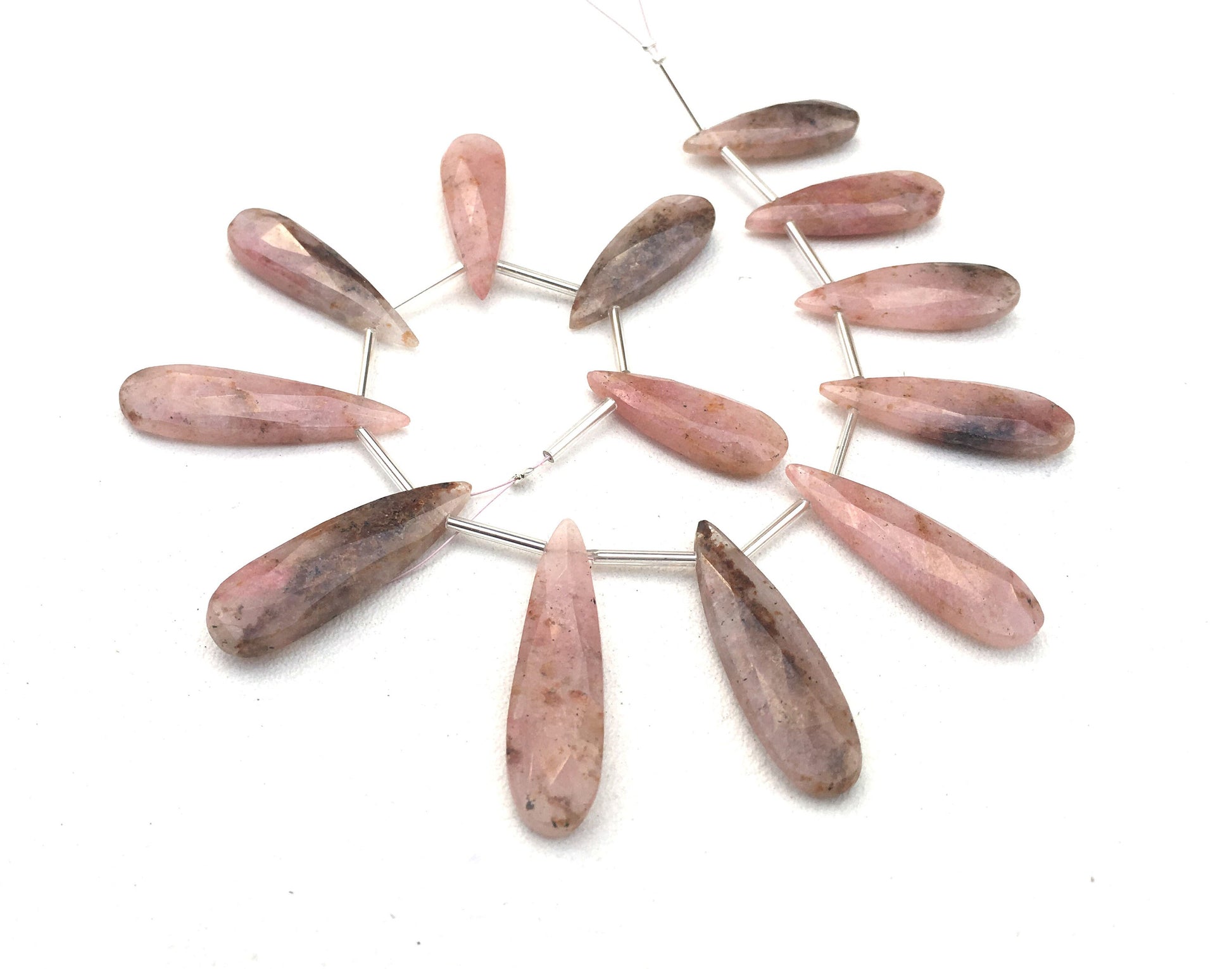 AAA+ Quality Natural Rhodonite Gemstone, 13 Pieces Faceted Pear Shape Briolette Beads Size 10x27-10x39 MM Making jewelry Wholesale Price