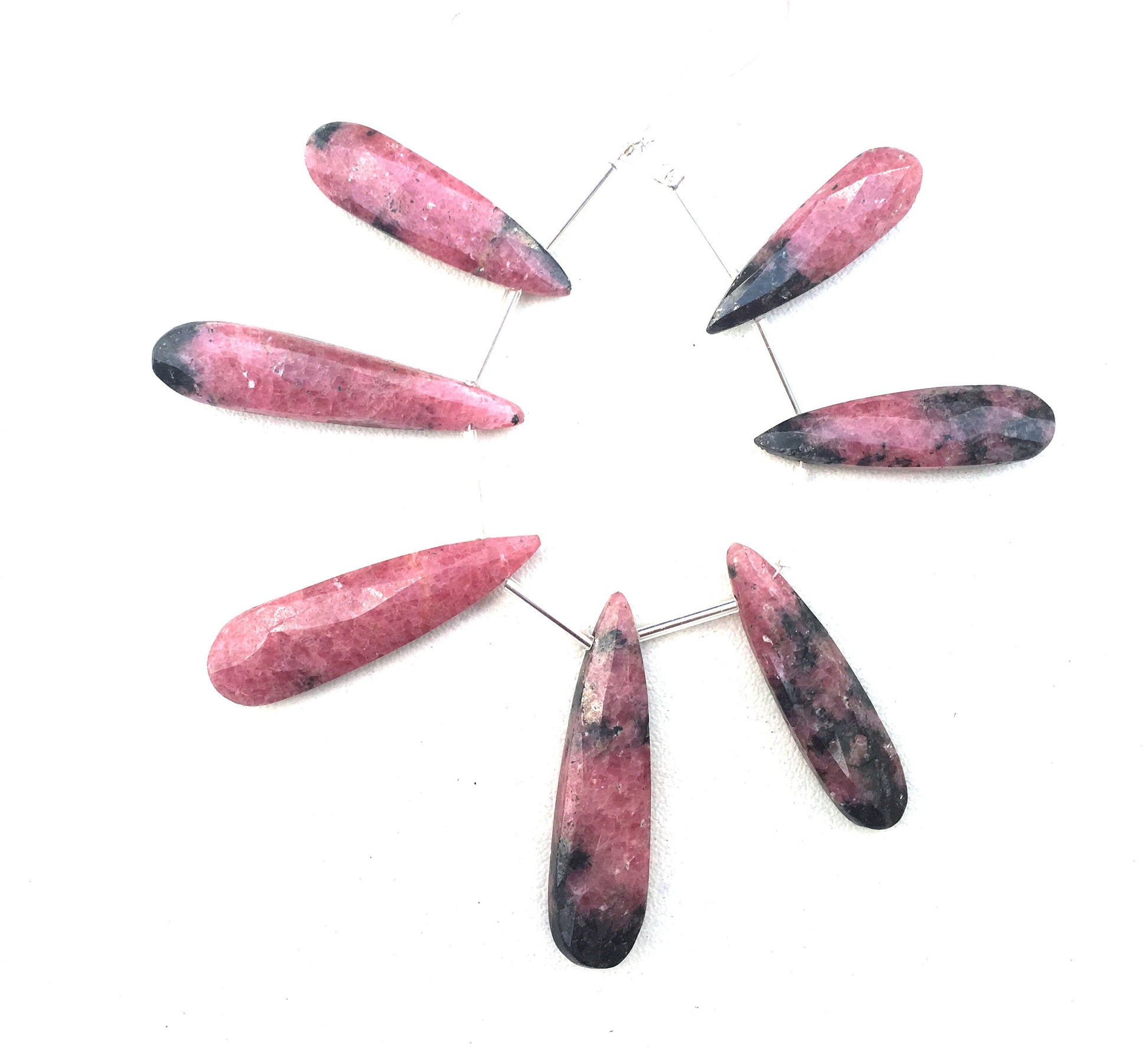 Genuine Natural Rhodonite Gemstone, 7 Pieces Faceted Pear Shape Briolette Beads Size 9x30-11x43 MM Making jewelry Wholesale Price