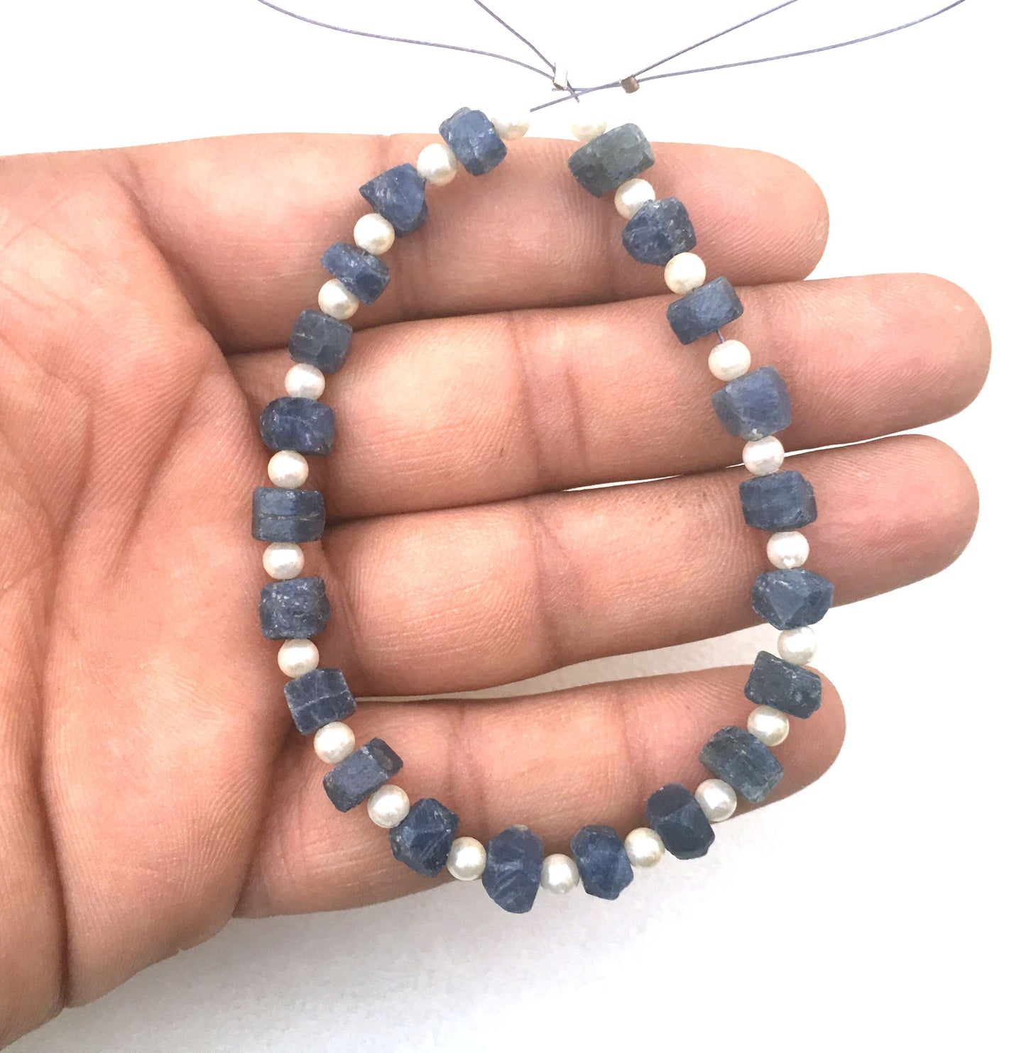 Unique 21 Pieces Top Quality Natural Blue Sapphire Gemstone Rough,Size 6-8 MM,Center Drilled Making Jewelry Raw Material ,Wholesale Price