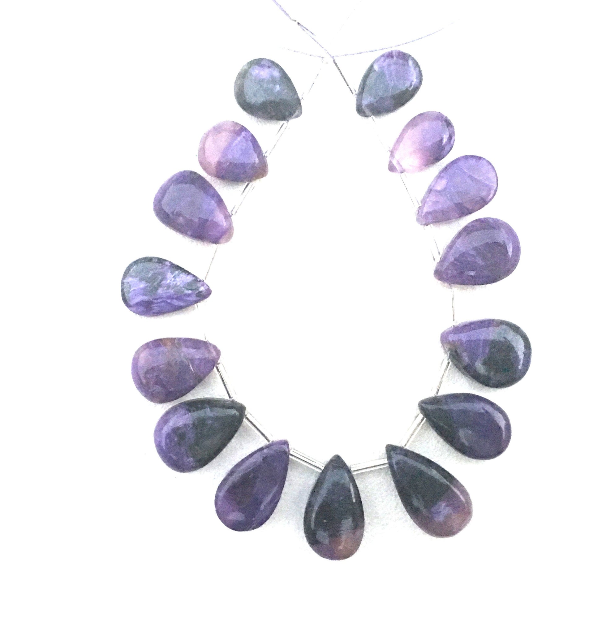 15 Pieces 1 Strand Natural Charoite Gemstone,Pear Shape Smooth Briolette Beads Size 8x19-11x22 MM Making Purple Smooth Jewelry Wholesale