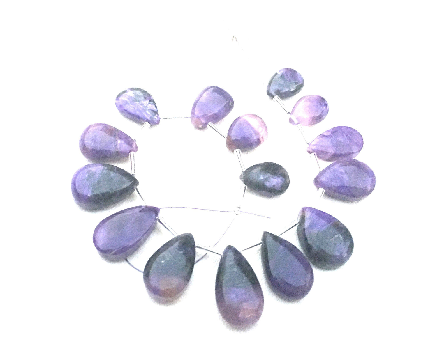 15 Pieces 1 Strand Natural Charoite Gemstone,Pear Shape Smooth Briolette Beads Size 8x19-11x22 MM Making Purple Smooth Jewelry Wholesale