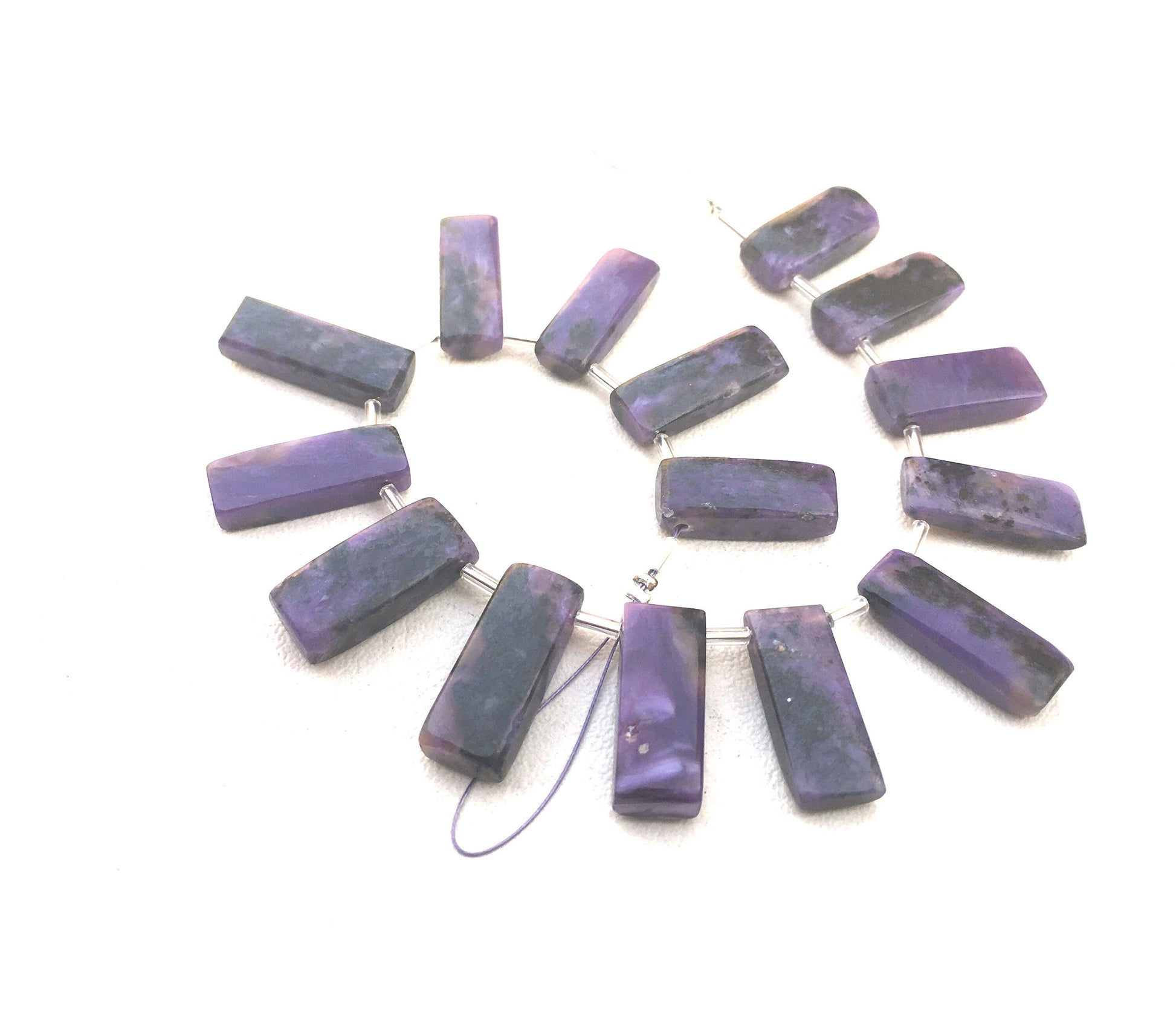 AAA+ Quality Natural Charoite Gemstone,15 Pieces Smooth Rectangle Shape Briolette Beads,Size 7x18-8x21 MM Making Jewelry Wholesale Price