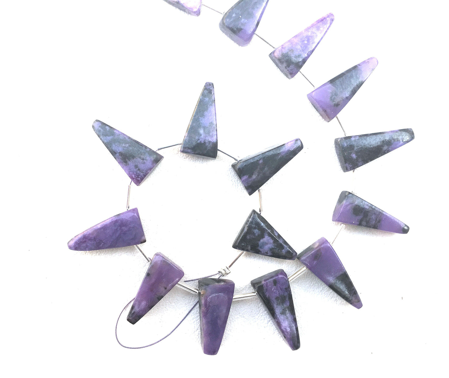 Wonderful Quality 15 Pieces Natural Charoite Gemstone,Smooth Triangle Shape Briolette Beads,Size 9x17-10x27 MM Making Jewelry Wholesale Rate