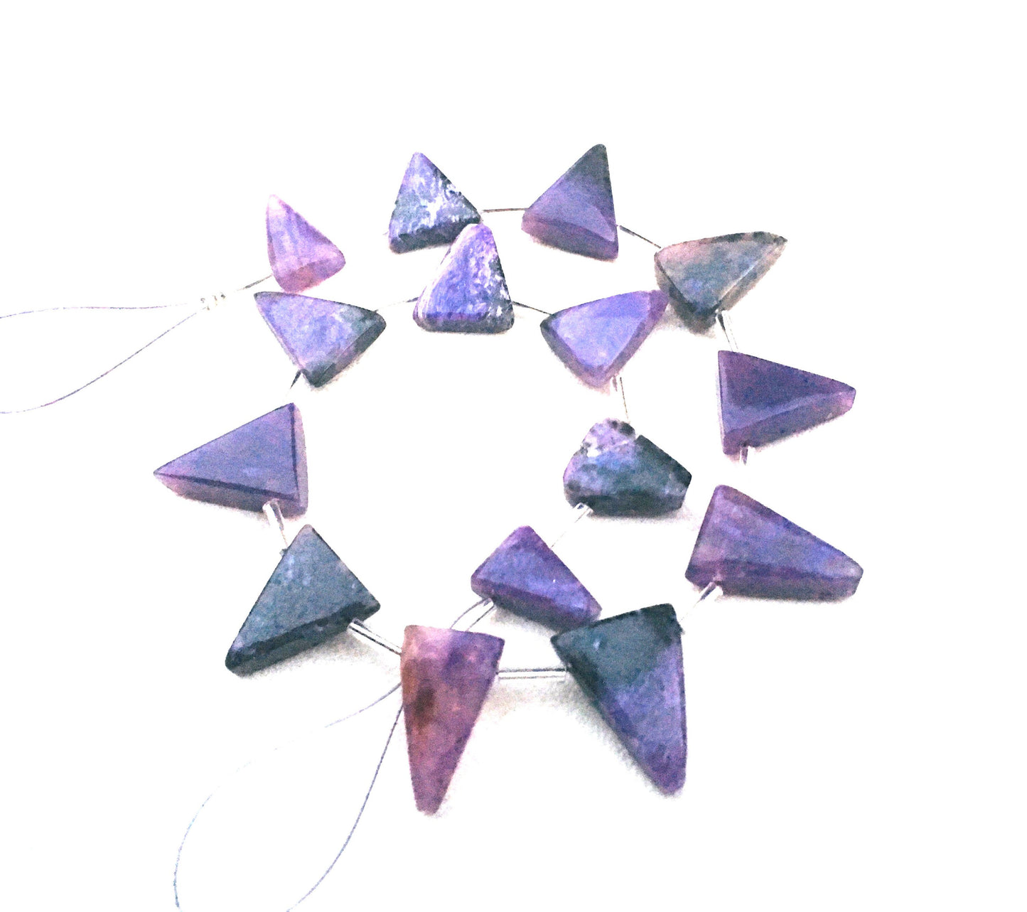 15 Pieces Natural Charoite Gemstone,Smooth Triangle Shape Briolette Beads,Size 9x13-13x17 MM Making Smooth Gemstone Jewelry Wholesale Rate