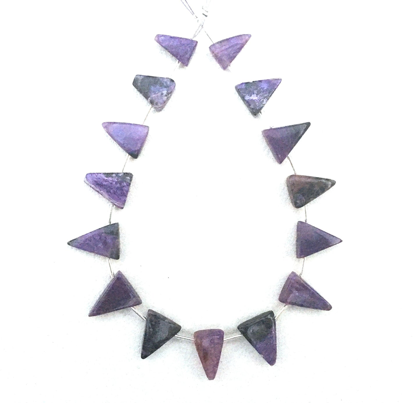 15 Pieces Natural Charoite Gemstone,Smooth Triangle Shape Briolette Beads,Size 9x13-13x17 MM Making Smooth Gemstone Jewelry Wholesale Rate