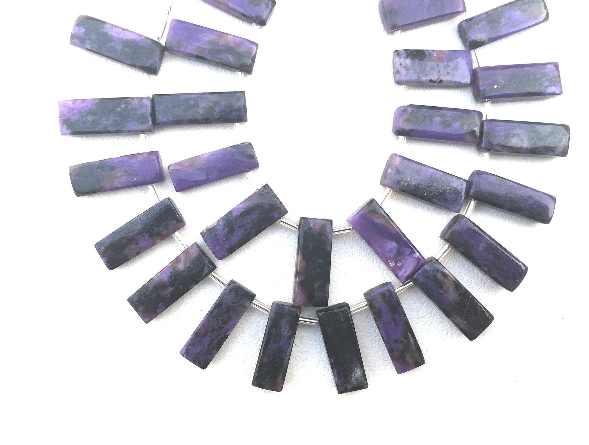 AAA+ Quality Natural Charoite Gemstone,15 Pieces Smooth Rectangle Shape Briolette Beads,Size 7x18-8x21 MM Making Jewelry Wholesale Price