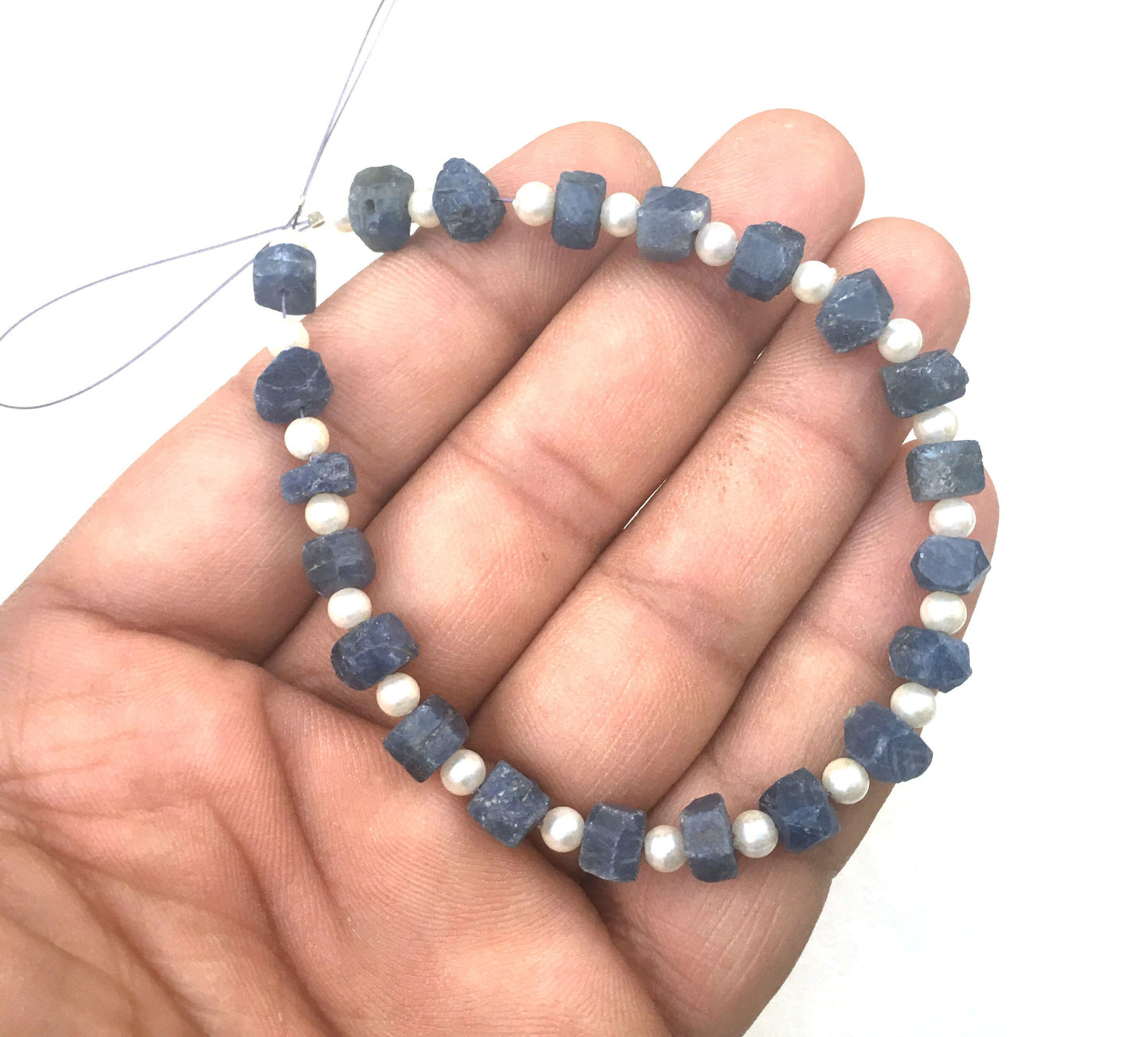 Unique 21 Pieces Top Quality Natural Blue Sapphire Gemstone Rough,Size 6-8 MM,Center Drilled Making Jewelry Raw Material ,Wholesale Price