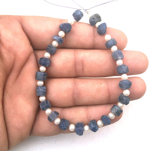 Unique 21 Pieces Top Quality Natural Blue Sapphire Gemstone Rough,Size 6-8 MM,Center Drilled Making Jewelry Raw Material ,Wholesale Price