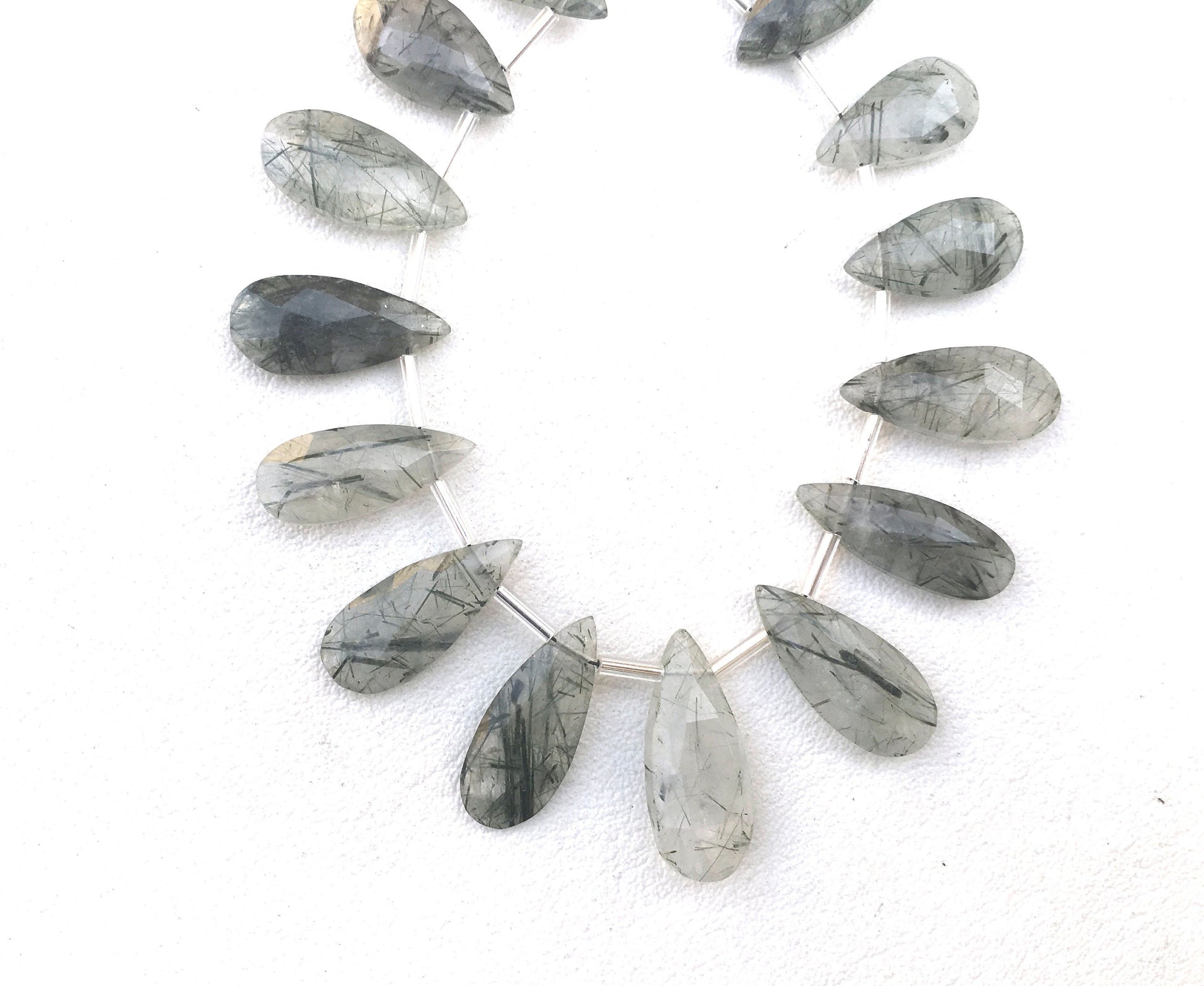 14 Pieces 1 Strand Natural Green Rutile Top Quality Gemstone, Faceted Pear Shape Size 9x17-10x24 MM Making Green Jewelry Wholesale Price