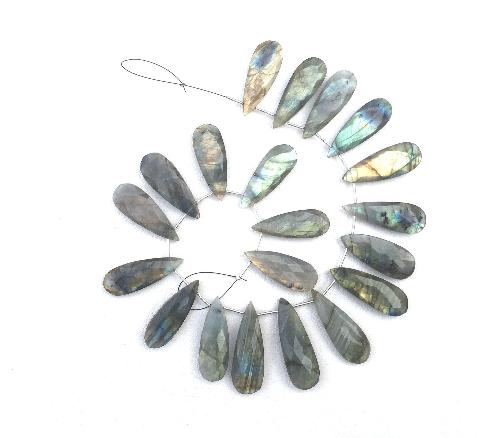 10 Pieces Faceted Pear Shape Natural Labradorite Gemstone,Briolette Beads,Blue Flash Size 12x34-14x40 MM,Making Jewelry Wholesale Price