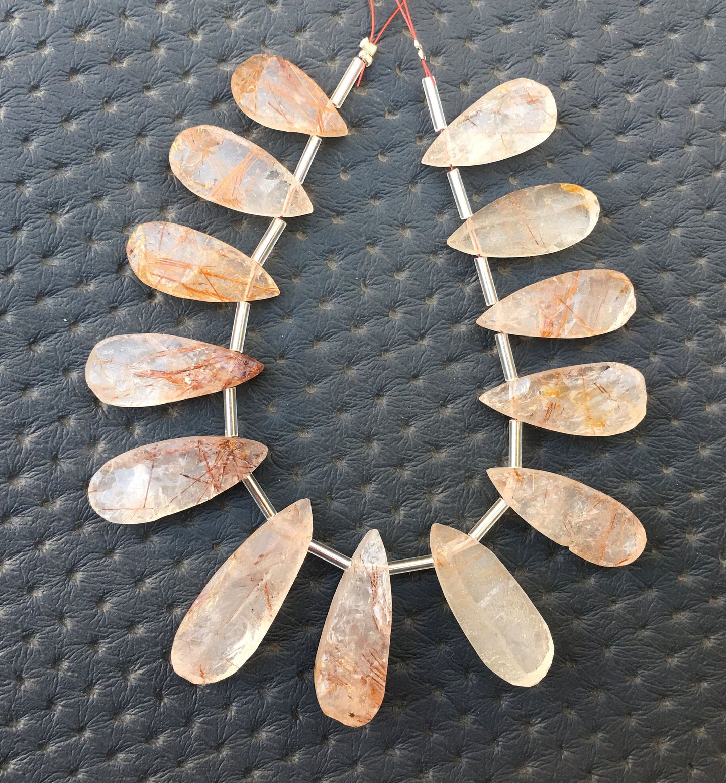 13 Pieces 1 Strand Natural Copper Rutile Gemstone,Uneven Pear Shape Rough Size 9x17-10x28 MM Approx,Top Quality Making Jewelry Wholesale