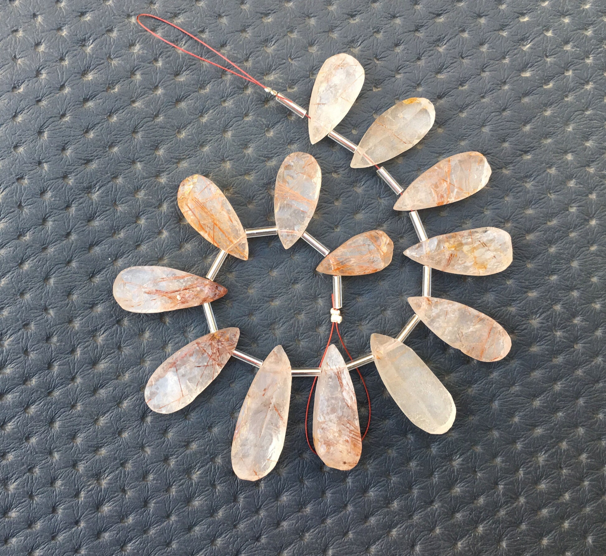 13 Pieces 1 Strand Natural Copper Rutile Gemstone,Uneven Pear Shape Rough Size 9x17-10x28 MM Approx,Top Quality Making Jewelry Wholesale