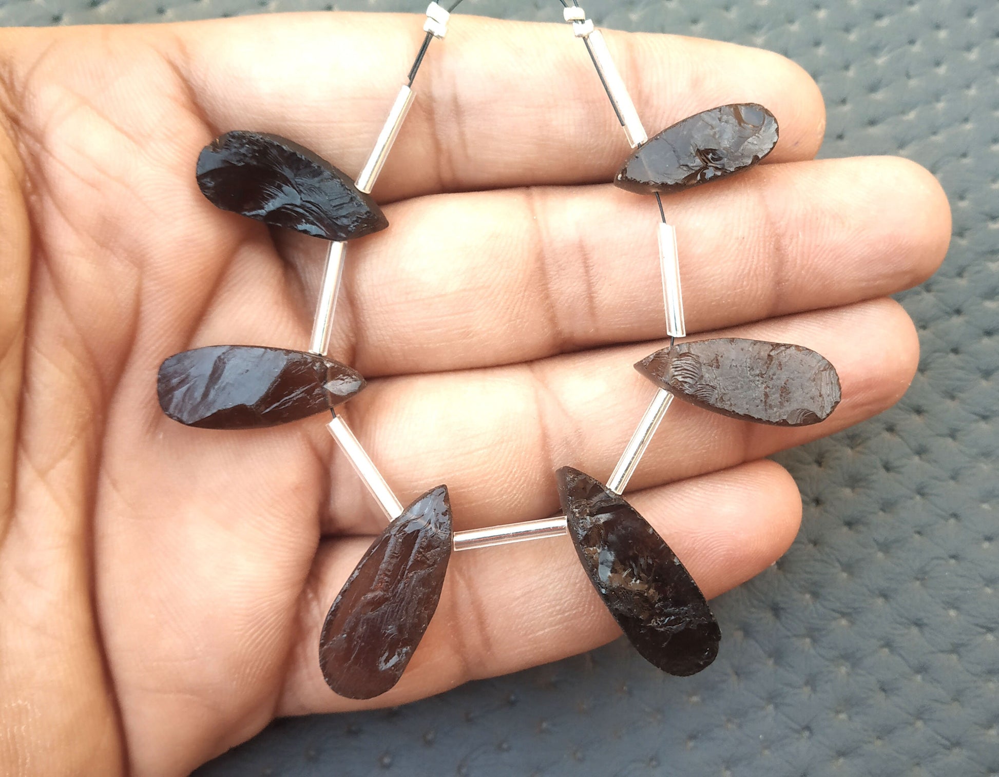 6 Pieces Natural Smoky Quartz Gemstone,Uneven Pear Shape Rough Super Quality Size 7x19-9x27 MM,Back side Flat Making jewelry Wholesale Price