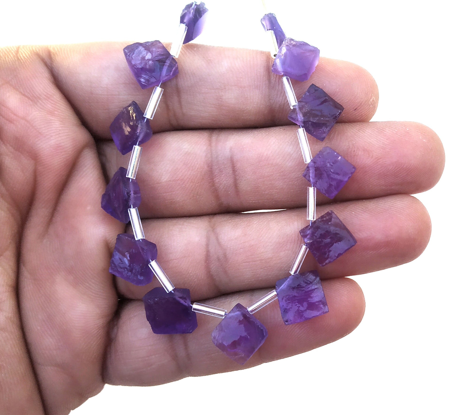 Immaculate Gems Natural Blue Amethyst Gemstone,Uneven Square Shape Rough,13 Pieces Size 8-10 MM Making Birthstone Jewelry Wholesale Price