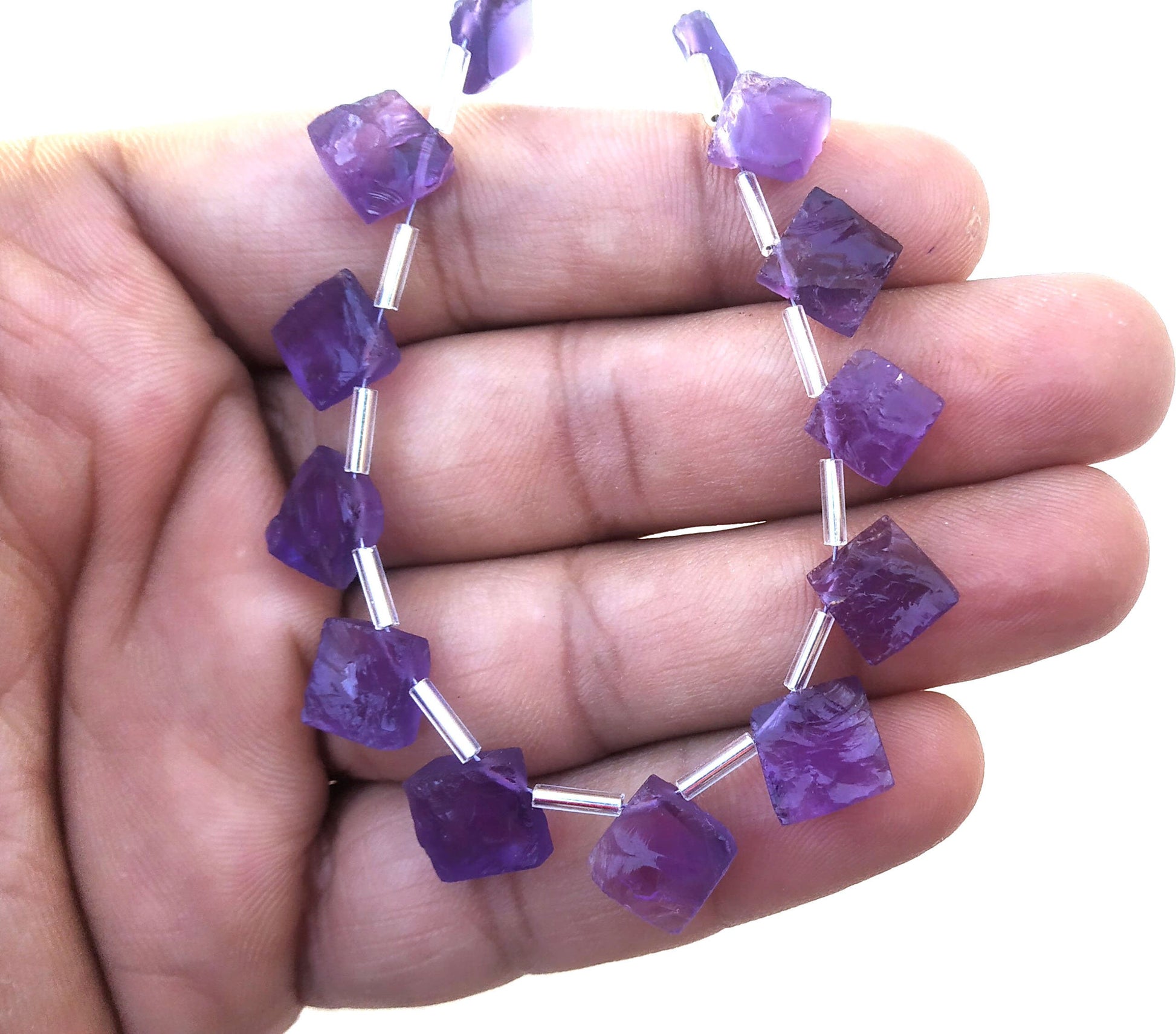 Immaculate Gems Natural Blue Amethyst Gemstone,Uneven Square Shape Rough,13 Pieces Size 8-10 MM Making Birthstone Jewelry Wholesale Price