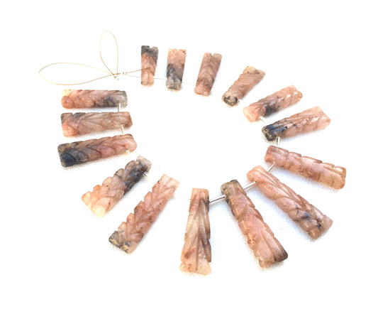 Fantastic Quality 15 Piece 1 Strand Natural Rhodonite Gemstone,Fancy Shape Carving Cut,Size 10x30-12x38 MM Making Jewelry Wholesale Price