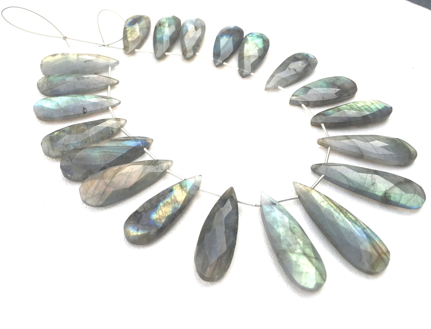 10 Pieces Faceted Pear Shape Natural Labradorite Gemstone,Briolette Beads,Blue Flash Size 12x34-14x40 MM,Making Jewelry Wholesale Price