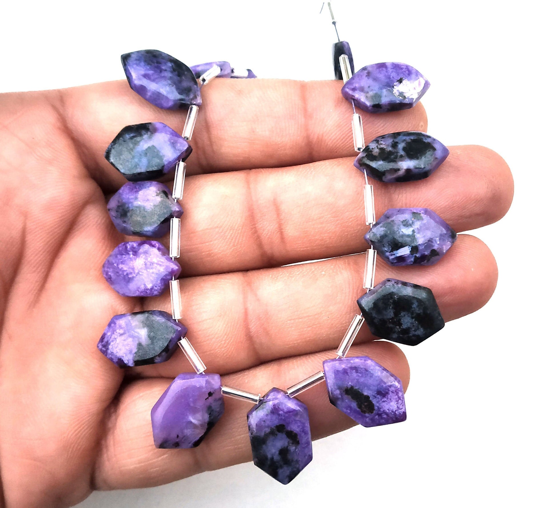 All Great 16 Pieces Natural Charoite Gemstone,Designer Fancy Shape Smooth Briolette Beads, Size 9x14.5-10x17 MM Making Jewelry Wholesale