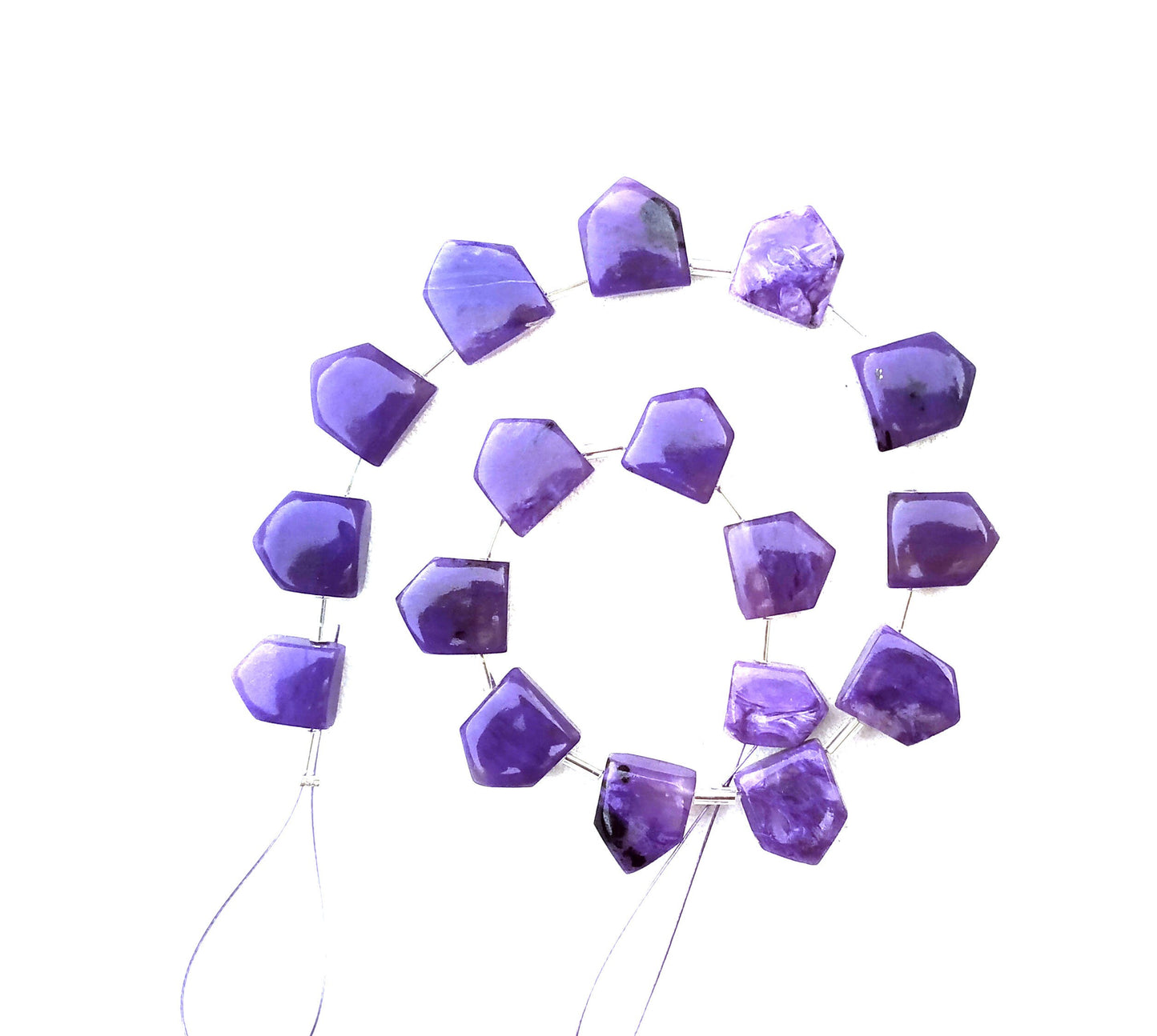 Wonderful Quality 1 Strand Natural Charoite Gemstone,17 Pcs Pentagon Shape Smooth Briolette Bead Size 9x11-11x13 MM Making Jewelry Wholesale