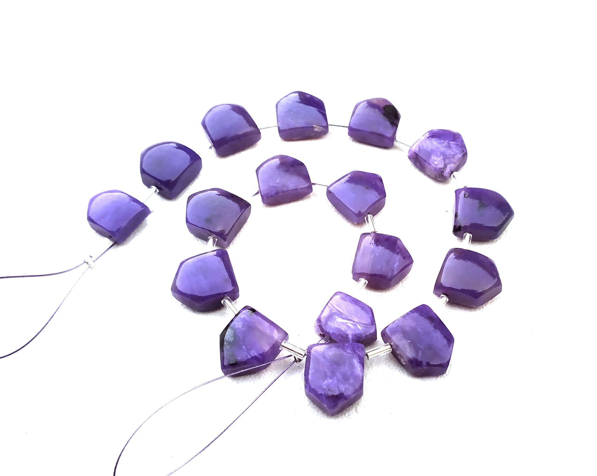 Wonderful Quality 1 Strand Natural Charoite Gemstone,17 Pcs Pentagon Shape Smooth Briolette Bead Size 9x11-11x13 MM Making Jewelry Wholesale