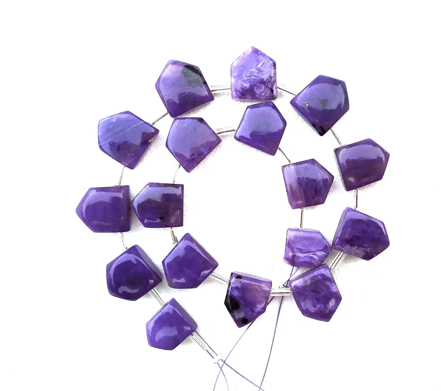 Wonderful Quality 1 Strand Natural Charoite Gemstone,17 Pcs Pentagon Shape Smooth Briolette Bead Size 9x11-11x13 MM Making Jewelry Wholesale