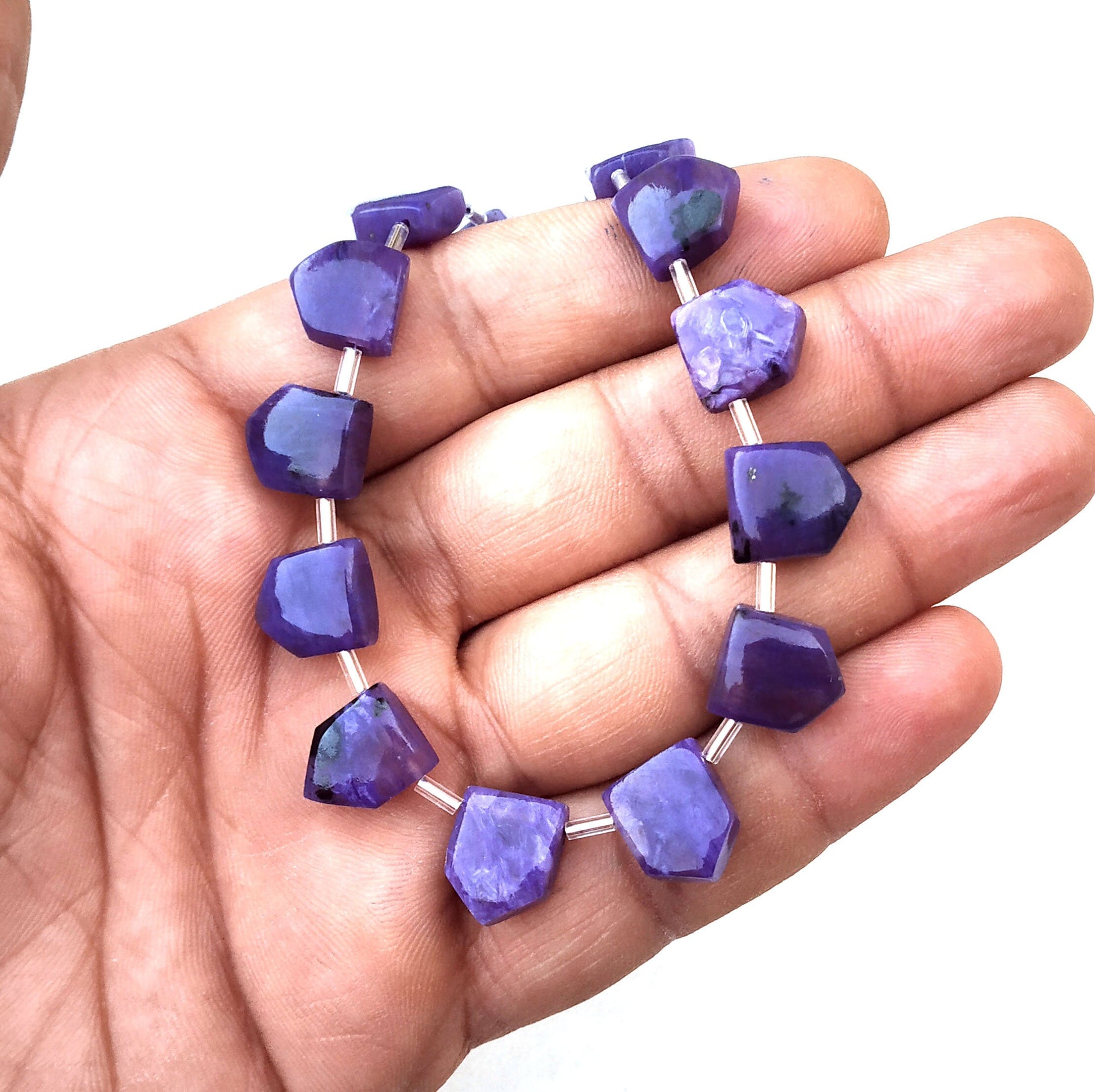 Wonderful Quality 1 Strand Natural Charoite Gemstone,17 Pcs Pentagon Shape Smooth Briolette Bead Size 9x11-11x13 MM Making Jewelry Wholesale