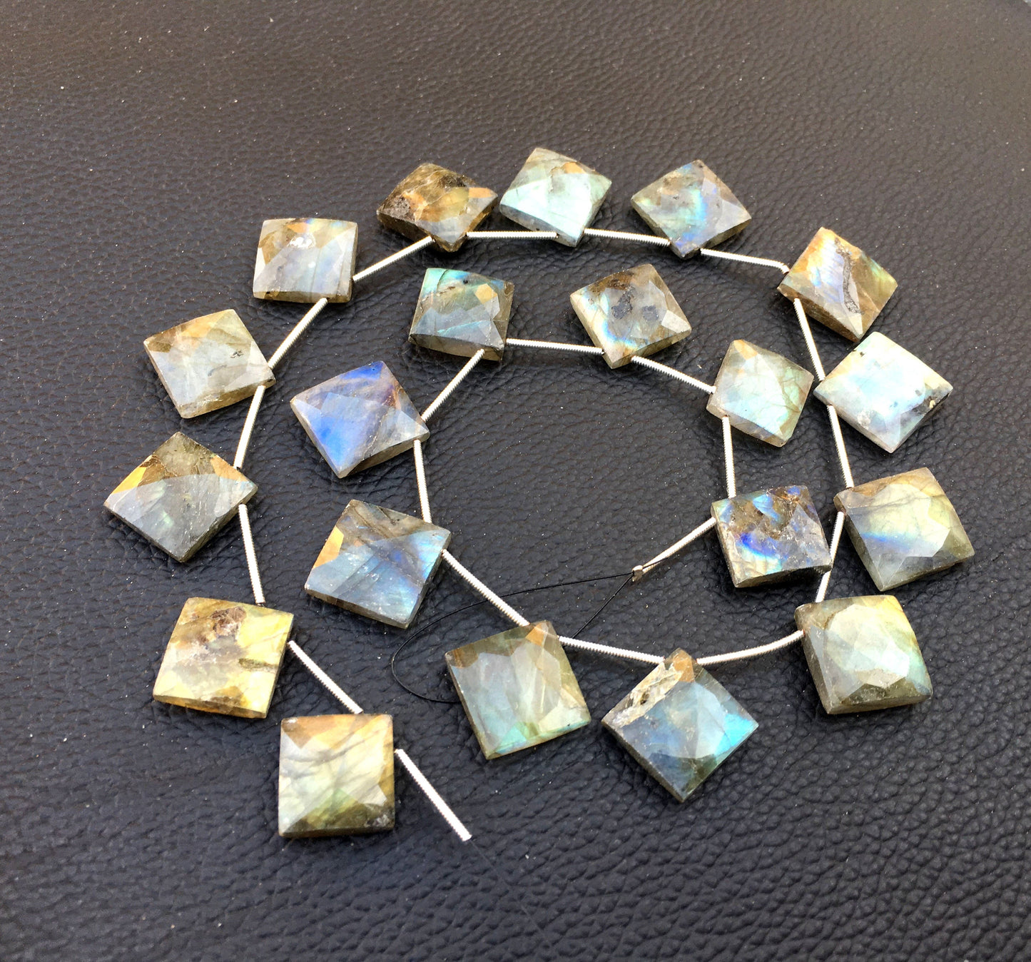 Amazing Quality 1 Strand Natural Labradorite Gemstone,19 Pieces Faceted Square Shape Size 14-16 MM Blue Flash Making Jewelry Wholesale Rate