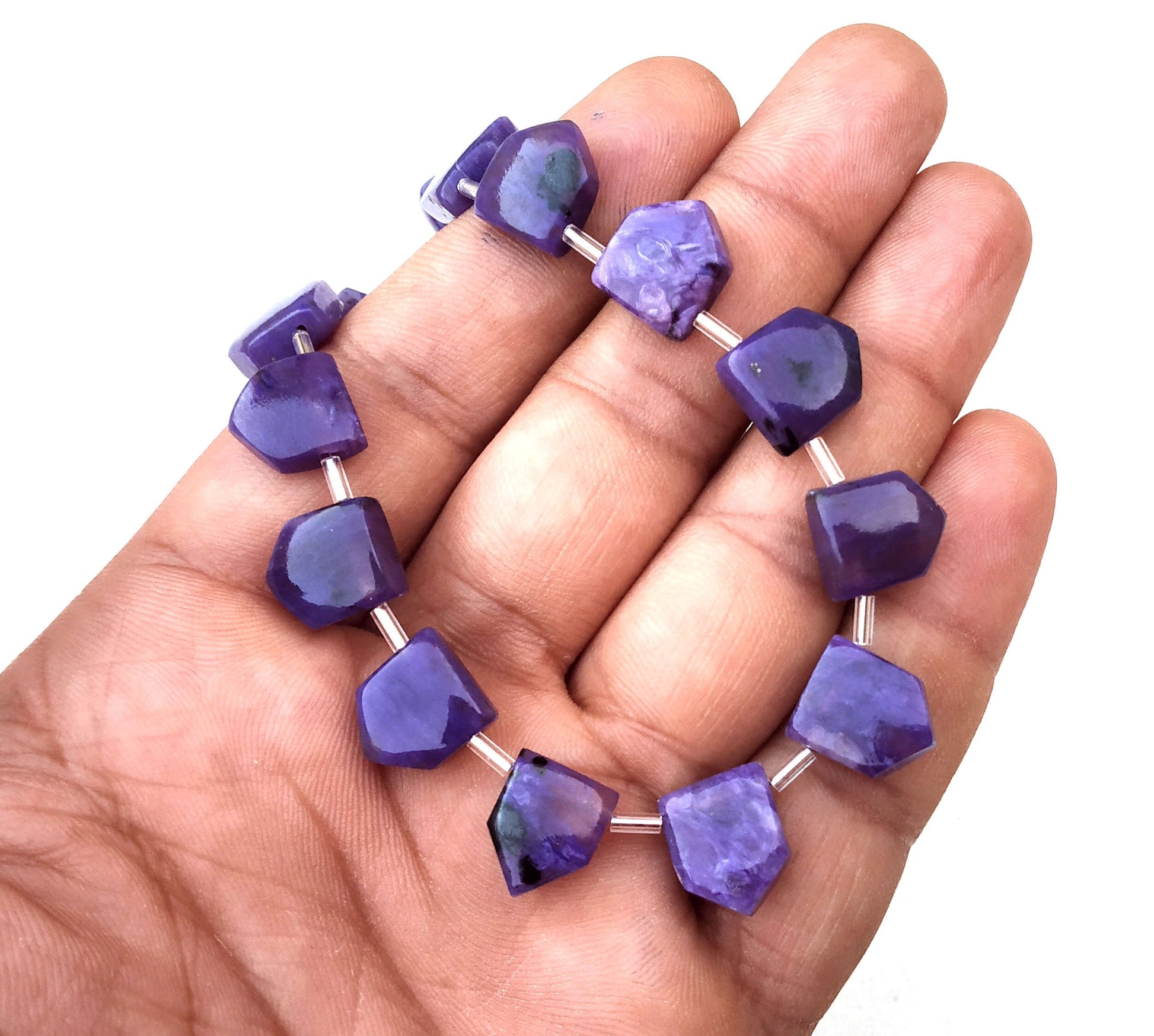 Wonderful Quality 1 Strand Natural Charoite Gemstone,17 Pcs Pentagon Shape Smooth Briolette Bead Size 9x11-11x13 MM Making Jewelry Wholesale