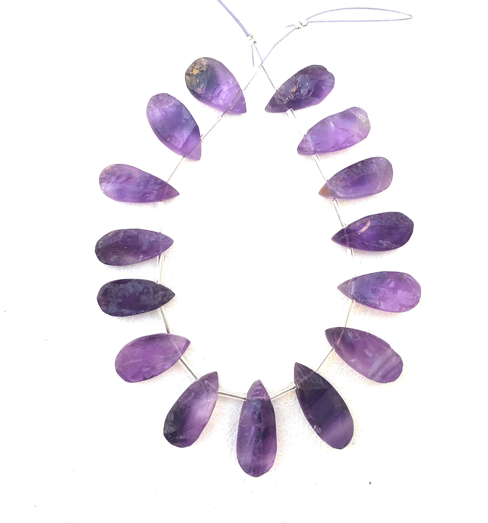 Best quality 1 Strand Natural Amethyst Gemstone,15 Piece Uneven Pear Shape Rough,Size 8x17-9x21 MM Unpolished Rough Making Jewelry Wholesale