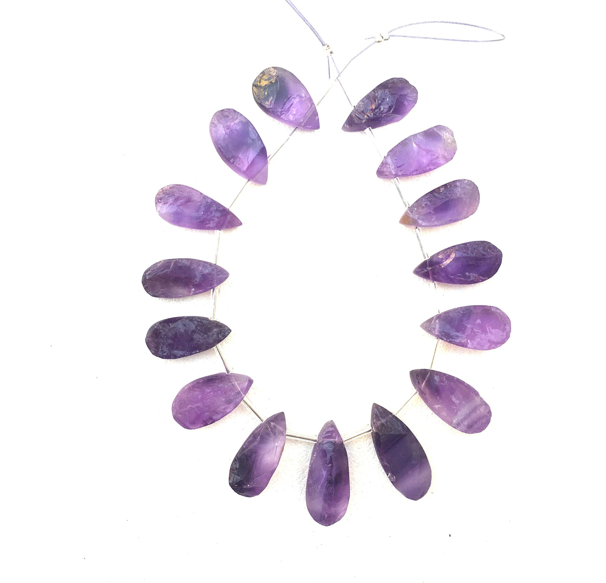 Best quality 1 Strand Natural Amethyst Gemstone,15 Piece Uneven Pear Shape Rough,Size 8x17-9x21 MM Unpolished Rough Making Jewelry Wholesale