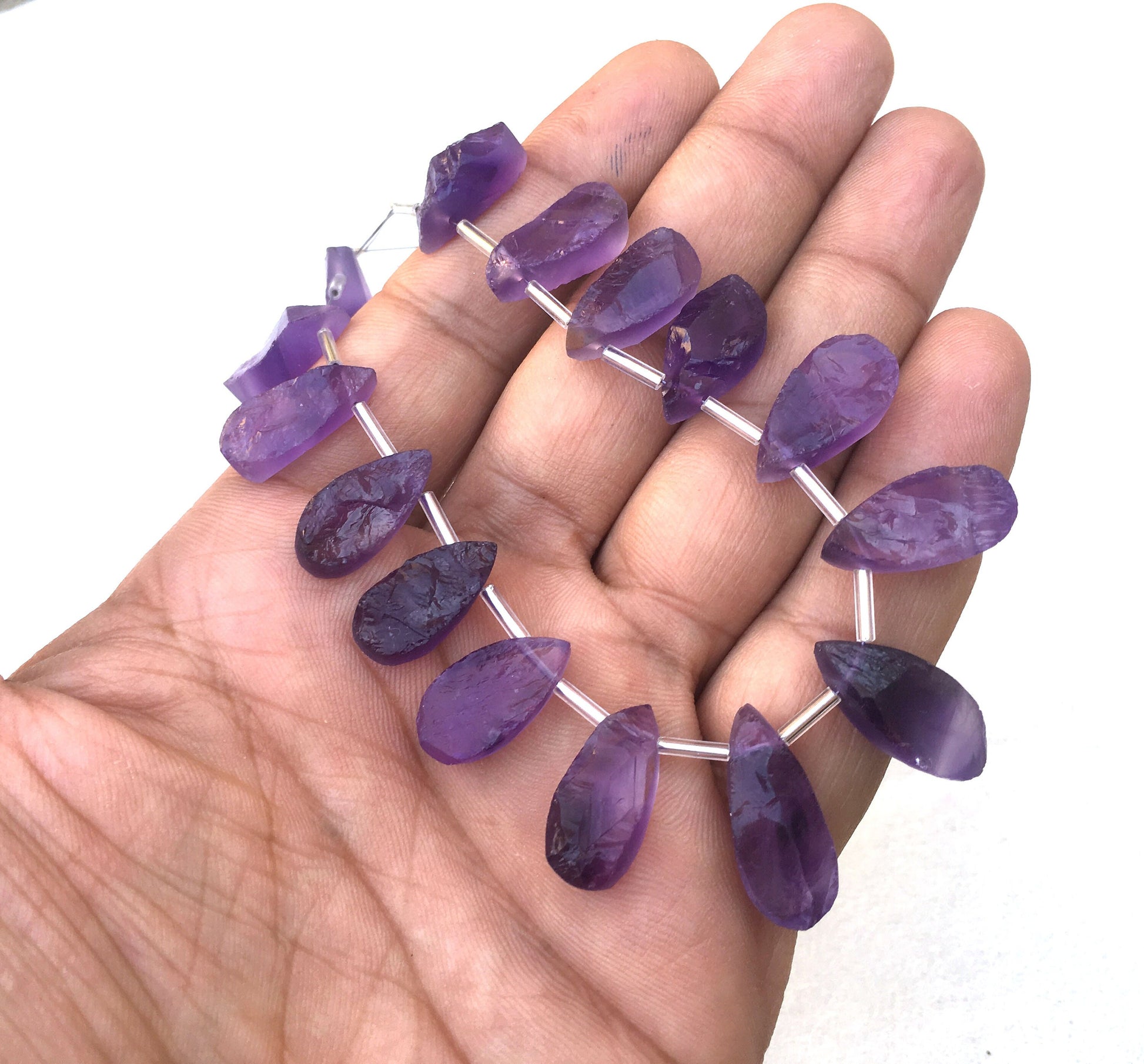 Best quality 1 Strand Natural Amethyst Gemstone,15 Piece Uneven Pear Shape Rough,Size 8x17-9x21 MM Unpolished Rough Making Jewelry Wholesale