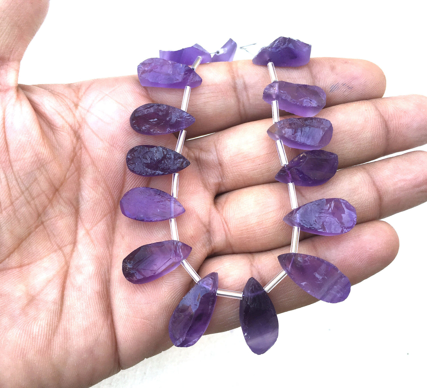 Best quality 1 Strand Natural Amethyst Gemstone,15 Piece Uneven Pear Shape Rough,Size 8x17-9x21 MM Unpolished Rough Making Jewelry Wholesale