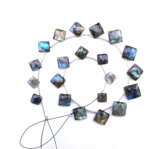 Exceptionally lovely stone 1 Strand Natural Labradorite Gemstone,21 Pieces Faceted Square Shape Size 8-13 MM Blue Flash Making Blue Jewelry