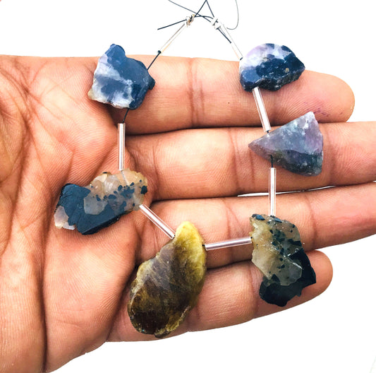 AAA Quality 6 Pieces Natural Multi Tourmaline Gemstone,Uneven Shape Rough Size 12x17-18x31 MM,Multi Color Making Jewelry Raw Wholesale Price